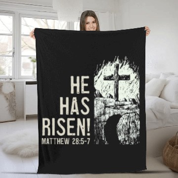 Discover He Has Risen Christ Bible Verse Tomb Cross Fleece Blankets