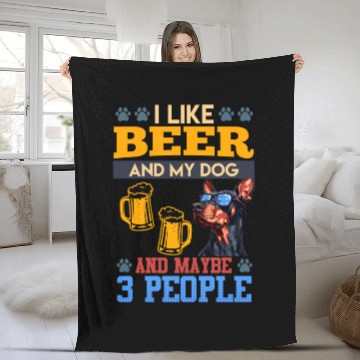 Discover Doberman LIKE BEER AND DOG AND MAYBE 3 PEOPLE Fleece Blankets