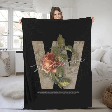 Discover Black Brown Vintage Rose Initial Fleece Blankets