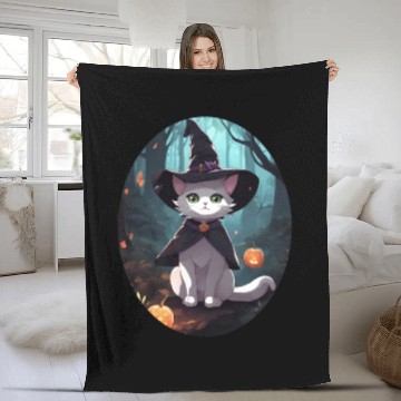 Discover Cute Witchy Cat: Perfect Design for Cat Lovers Fleece Blankets
