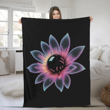Discover Galactic Lotus Neon Design Fleece Blankets
