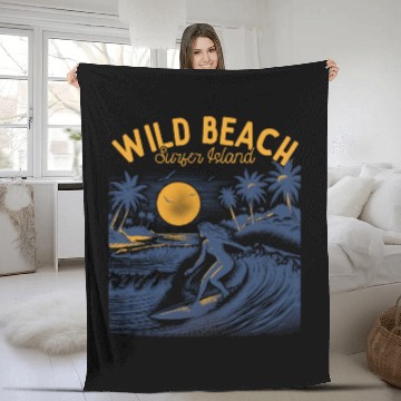 Discover Wild Beach Surfer Island Fleece Blankets