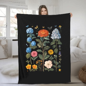 Discover various flowers and butterflies Fleece Blankets