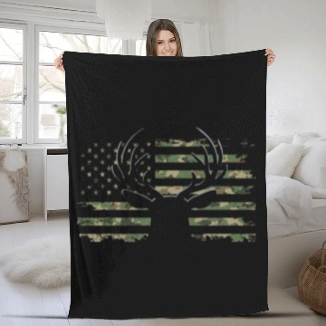 Discover American Flag Camouflage Outdoor Antlers Deer Fleece Blankets