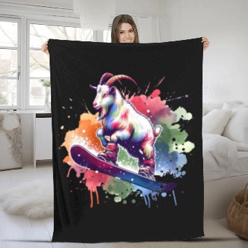 Discover Goat Snowboarder Winter Freestyle Design Fleece Blankets