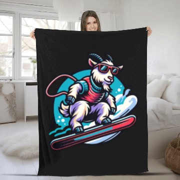 Discover Goat Snowboarder Winter Adventure Design Fleece Blankets