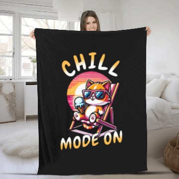 Discover Cool Chill Cat Summer Fan Mode On Fleece Blankets