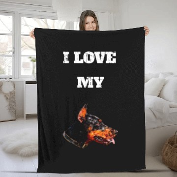 Discover I Love My Geometric Doberman Design Fleece Blankets
