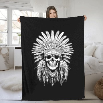 Discover Indigenous Native American Skull Head Fleece Blankets