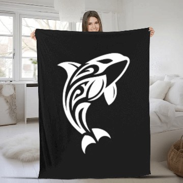 Discover Jumping Orca T Tattoo Style Fleece Blankets