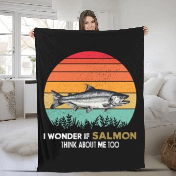 Discover I Wonder If Salmon Think About Me Too Vintage Fish Fleece Blankets
