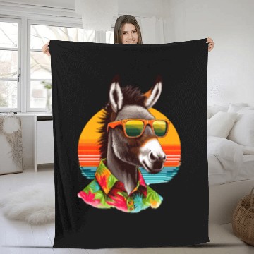 Discover Retro Sunset And Donkey In Color Fleece Blankets