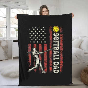 Discover Softball Dad US Flag Gifts For Dad Men Patriotic Fleece Blankets