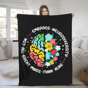 Discover Embrace Neurodiversity Brain Autism Awareness ADHD Fleece Blankets