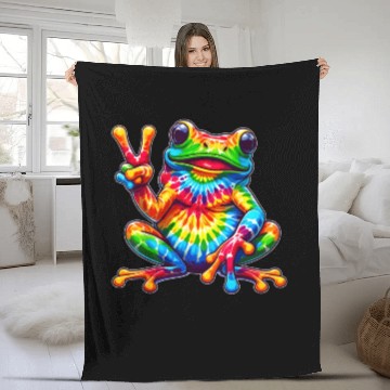 Discover Tie-Dye Frog Peace Sign Hippie Fleece Blankets