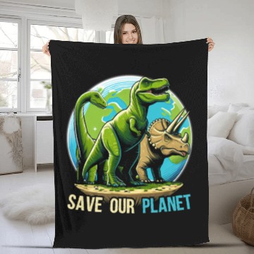 Discover Save Our Planet Dinosaurs Kid Cute Earth Day Boys Fleece Blankets
