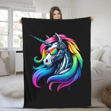Discover Cool Cyborg Unicorn Rainbow Fleece Blankets
