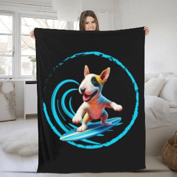 Discover Bull Terrier Surfing Fleece Blankets