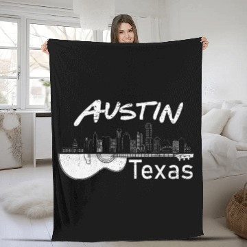 Discover Austin Texas Souvenir Guitar Music Lover Fleece Blankets