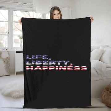 Discover Life, Liberty, Happiness American Flag Font Fleece Blankets