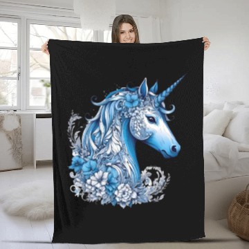 Discover Abstract blue unicorn Fleece Blankets