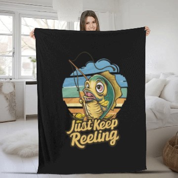 Discover Fishing just keep reeling Fleece Blankets