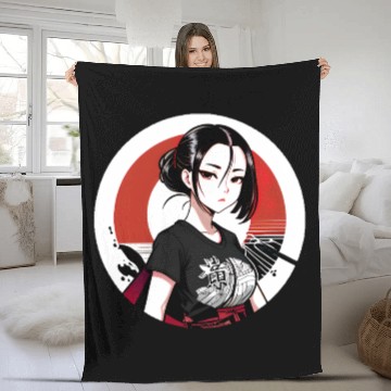 Discover İllustration of asian girl Fleece Blankets