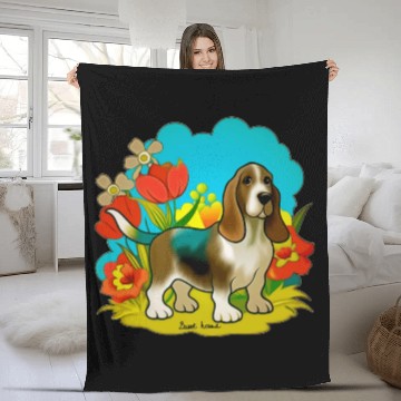 Discover A sweet basset hound dog Fleece Blankets