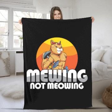Discover Funny Cat Meme Mewing Not Meowing Jawline Fleece Blankets