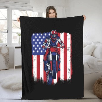 Discover Motocross American Flag Motorcycle Racing Riders Fleece Blankets