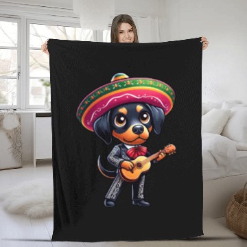 Discover Doberman as Mariachi Guitarist Cinco de Mayo Fleece Blankets
