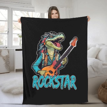 Discover Rockstar Reptile Musician with Electric Guitar Fleece Blankets
