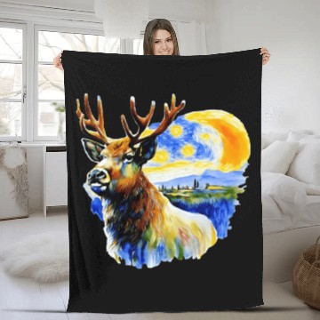 Discover Beautiful deer on forest art Fleece Blankets