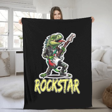 Discover Rockstar Reptile Musician with Electric Guitar Fleece Blankets