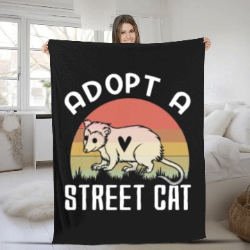 Discover Adopt A Street Cat Funny Opossum Vintage Fleece Blankets