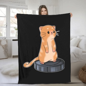 Discover Cat With Robot Vacuum Cleaner Fleece Blankets