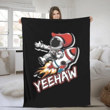 Discover Space Cowboy Riding a Rocket with Yeehaw Slogan Fleece Blankets