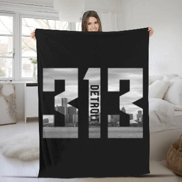 Discover Detroit Michigan 313 Area Code Skyline Fleece Blankets