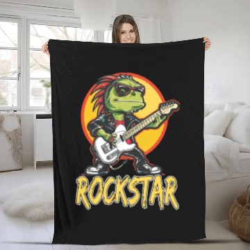 Discover Rockstar Reptile Musician with Electric Guitar Fleece Blankets