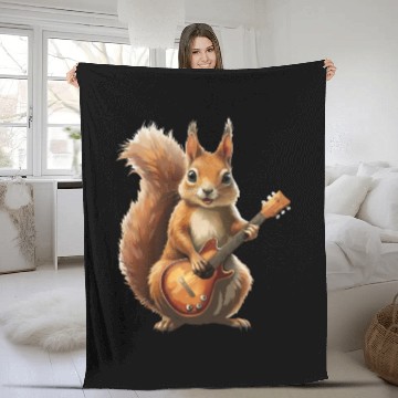 Discover A squirrel plays the guitar - funny animal. Fleece Blankets