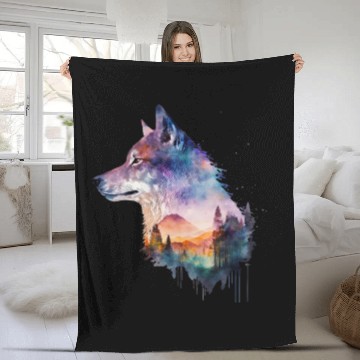 Discover Wolf Print, Cosmic Wolves, Animal Print, Cosmos Fleece Blankets