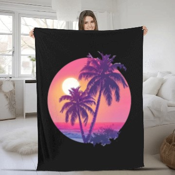 Discover Tropical Sunset Palms Tranquil Scene Fleece Blankets