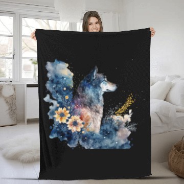 Discover Wolf Print, Cosmic Wolves, Animal Print, Cosmos Fleece Blankets