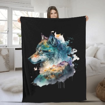 Discover Wolf Print, Cosmic Wolves, Animal Print, Cosmos Fleece Blankets