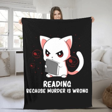 Discover Reading - Reading Cat - Dark Humor - Reading Book Fleece Blankets