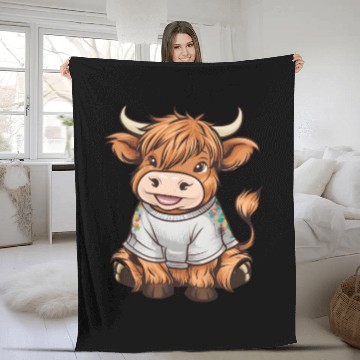 Discover Cute Baby Highland Cow Graphic Highland Cattle Fleece Blankets