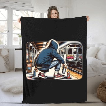 Discover AI Teen in Subway Layup Underground- Masked Border Fleece Blankets