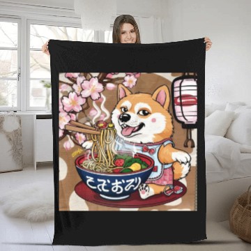 Discover Shibas Inu Eating Ramen Noodles Kawaii Fleece Blankets