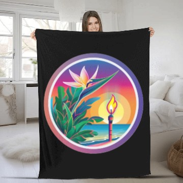 Discover Paradise Flower and Torch Fleece Blankets
