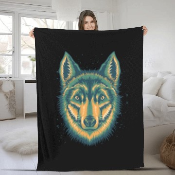 Discover Wolf Fleece Blankets Cool Vintage Green Wolves Canine Dog